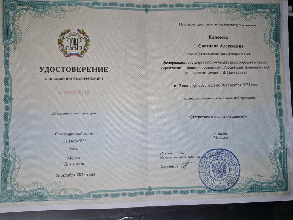 Удостоверение о повышении квалификации