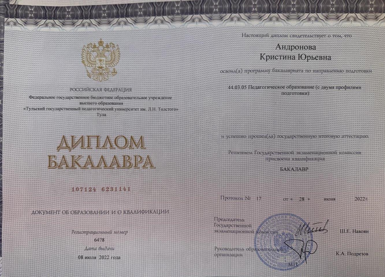 Диплом бакалавра 