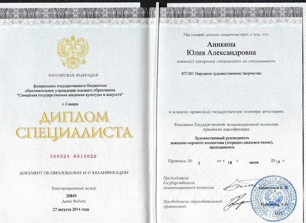 Диплом о высшем профессиональном образовании