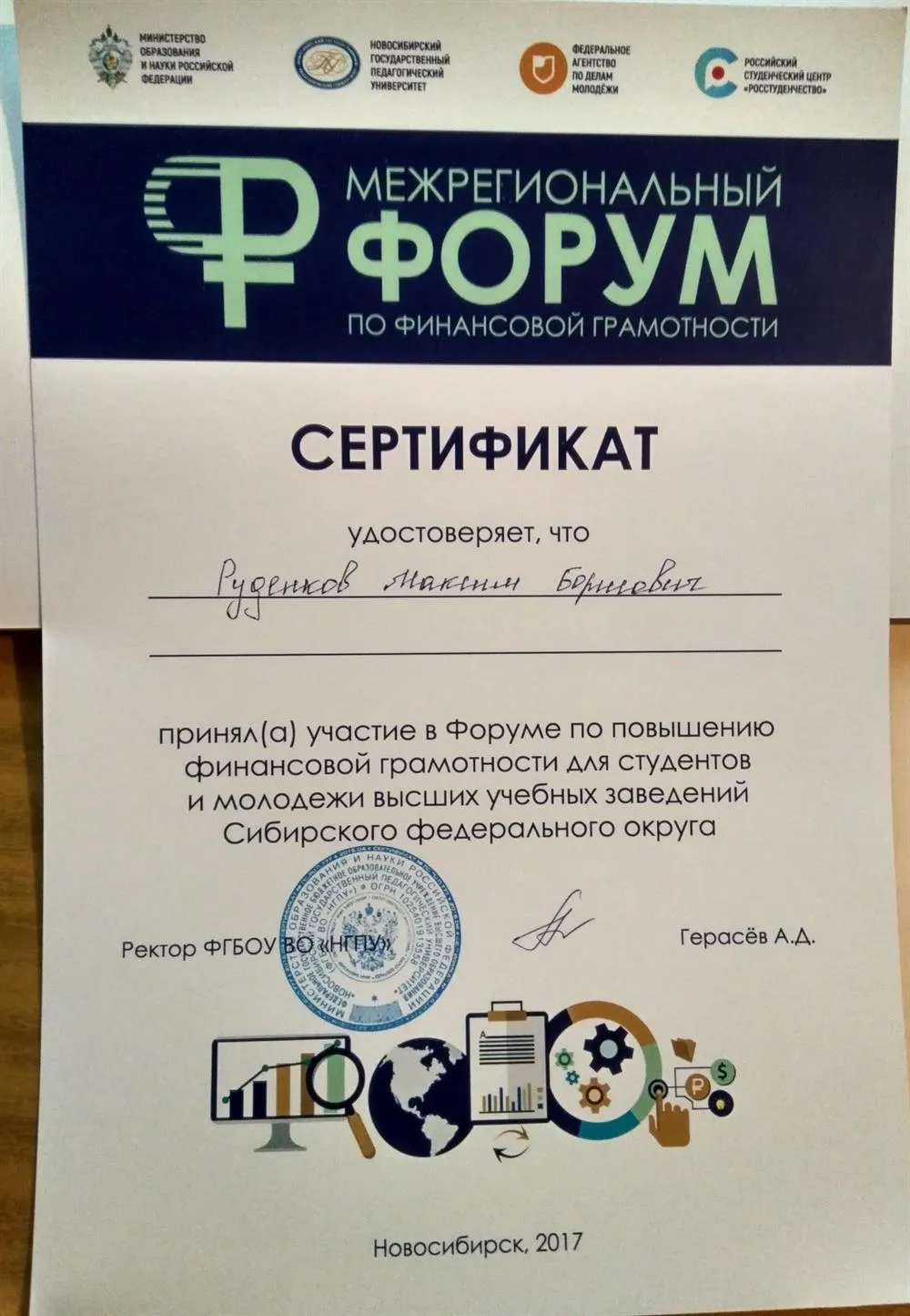 Сертификат участника межрегионального форума по финансовой грамотности
