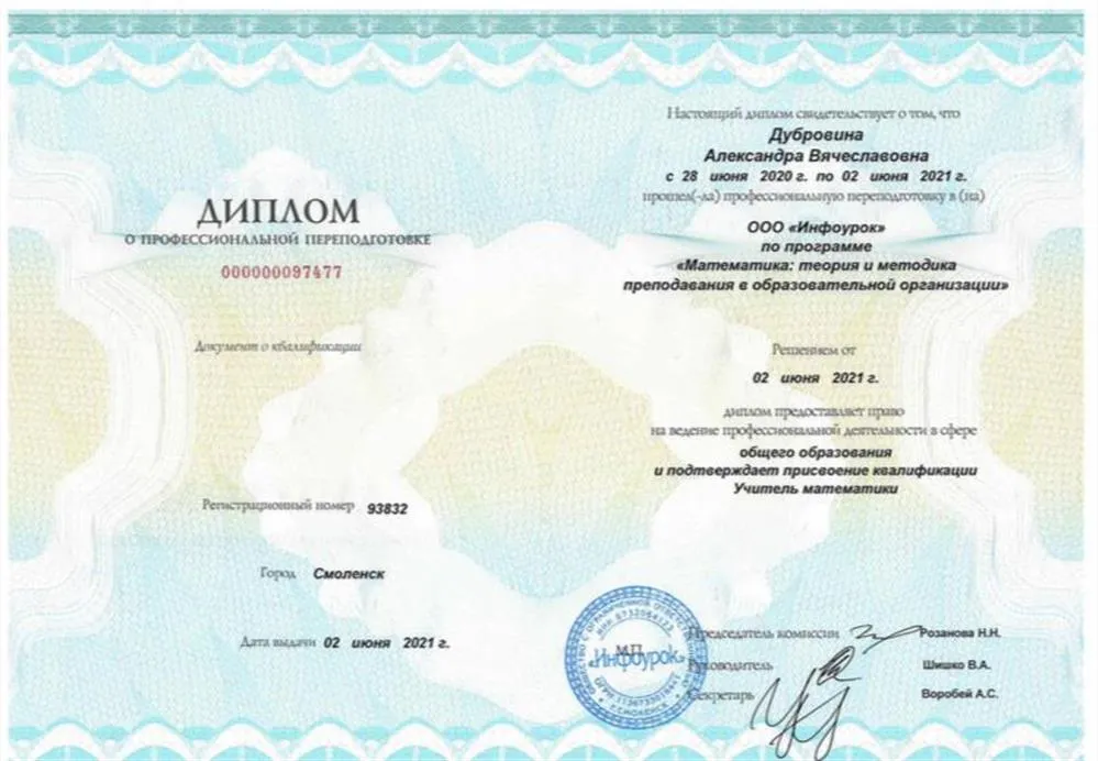 Курс профессиональной переподготовки «Математика: теория и методика преподавания в образовательной организации» 