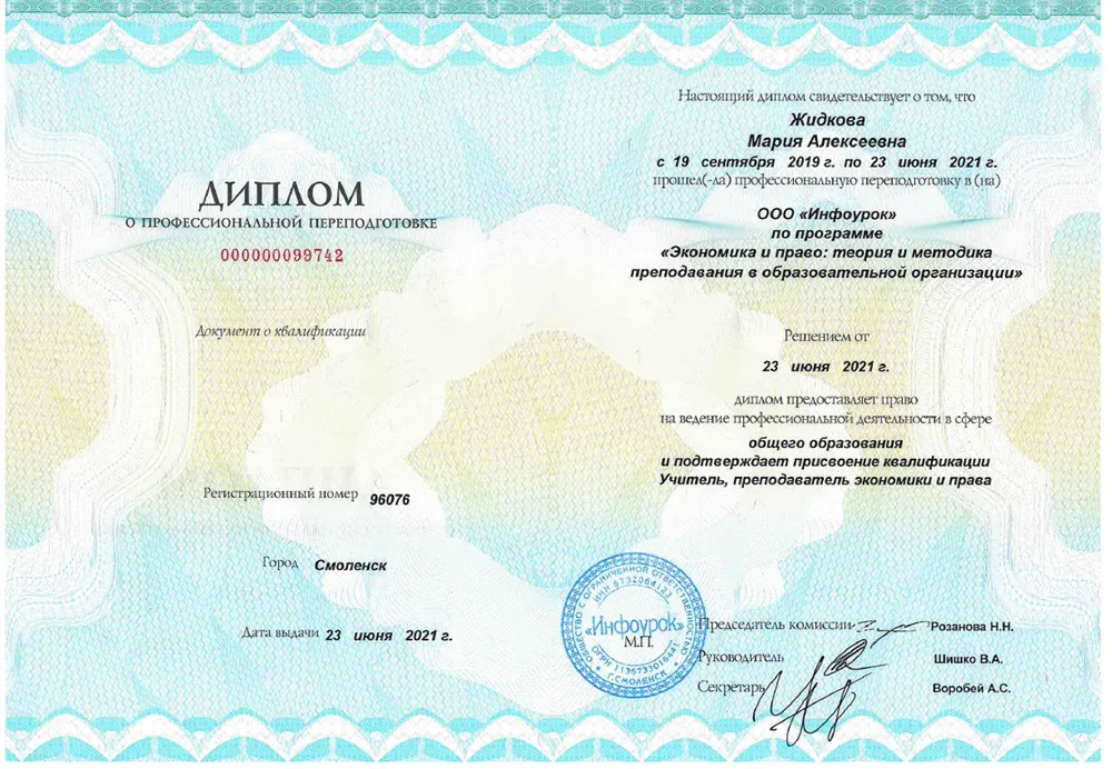 Диплом о профессиональной переподготовке 