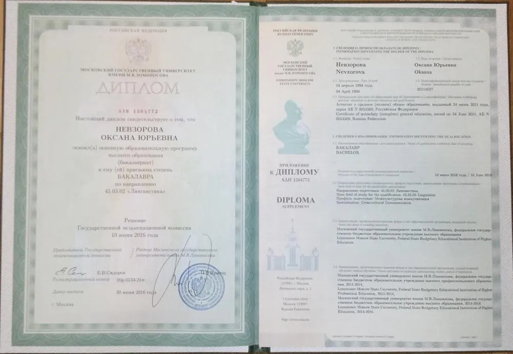 Диплом бакалавра МГУ