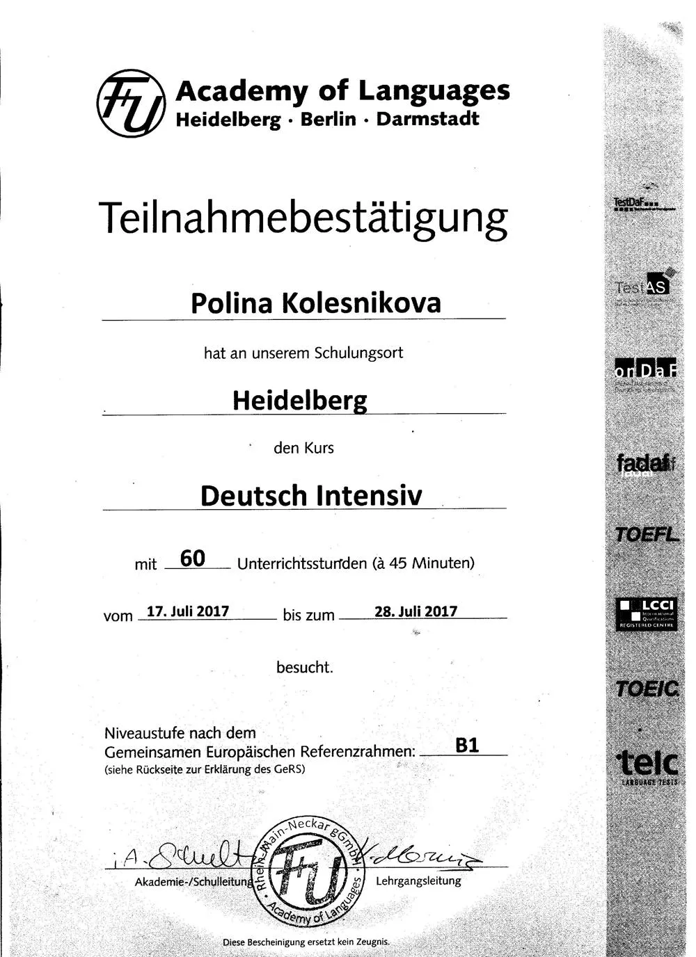 Teilnahmebestatigung