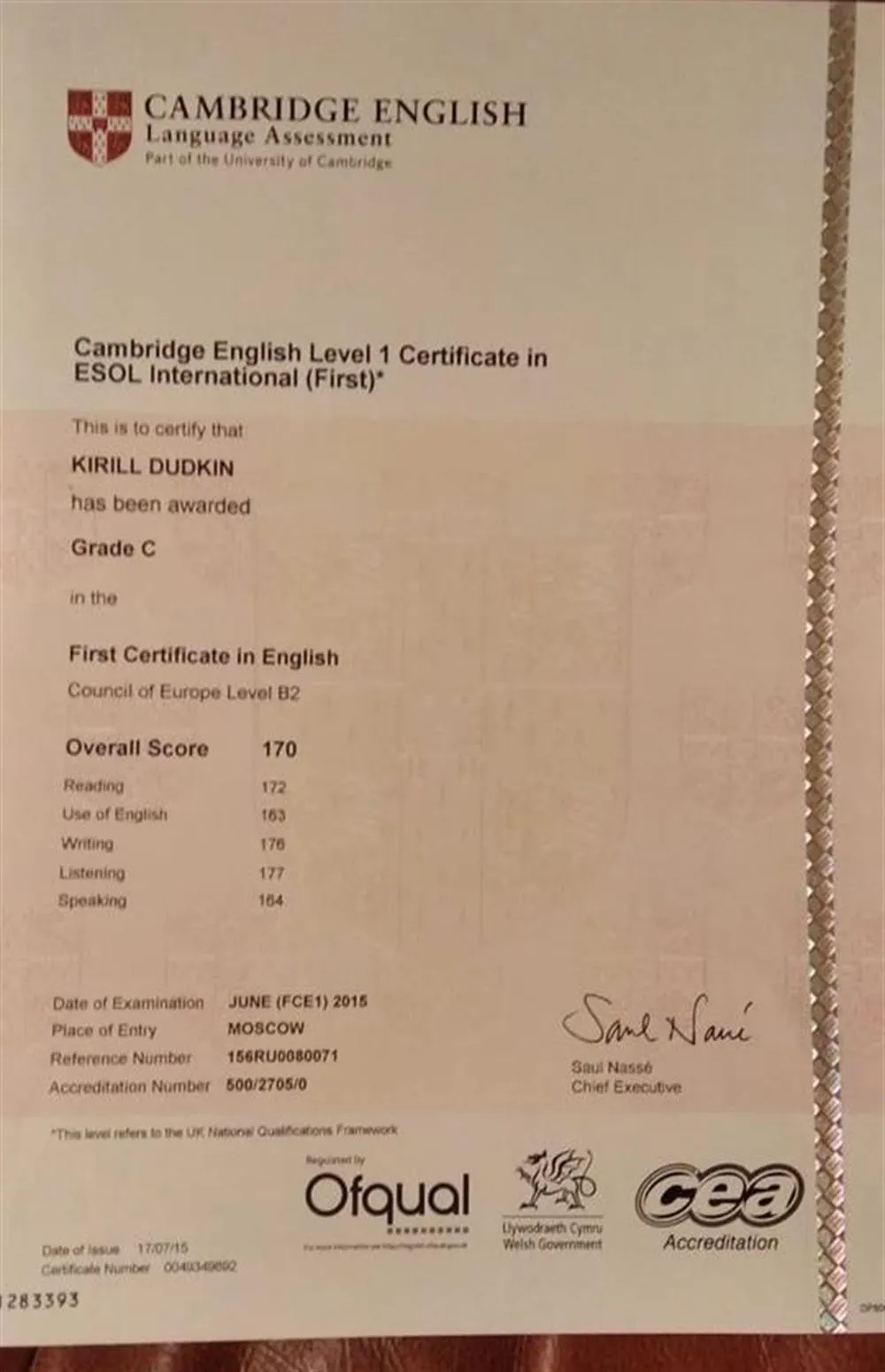  First Certificate in English