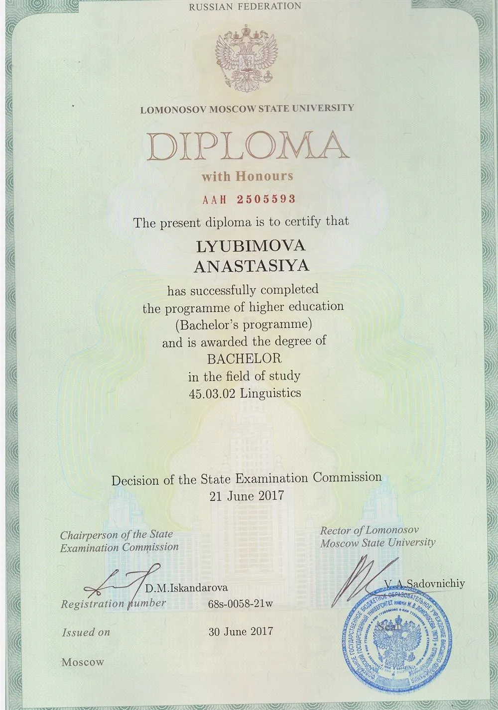 Диплом бакалавра