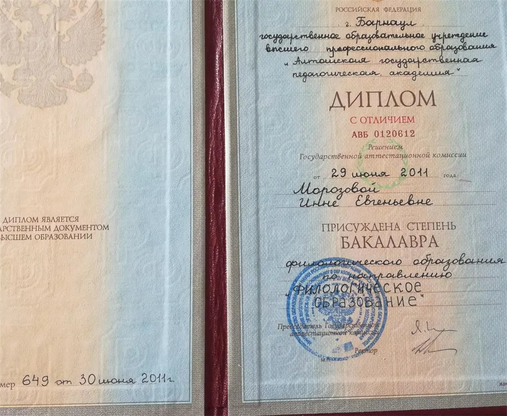 Диплом бакалавра  по направлению "Филологическое образование"