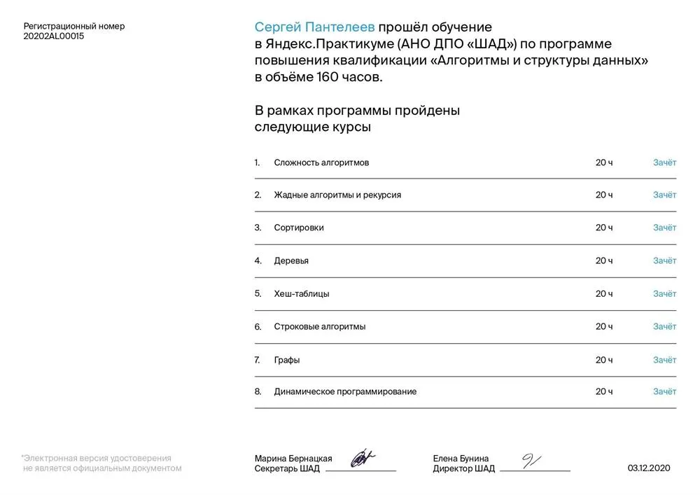 Яндекс.Практикум, курсы повышения квалификации, алгоритмы и структуры данных