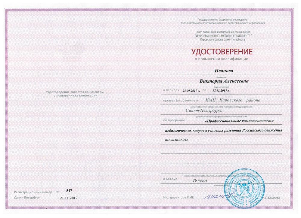 Удостоверение о повышении квалификации