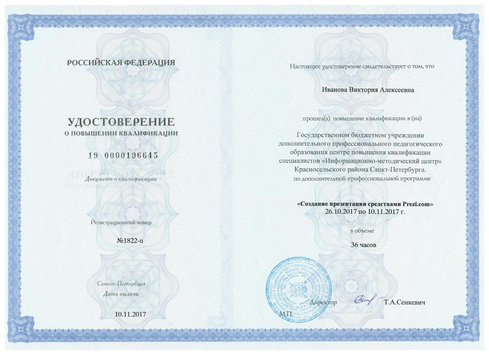 Удостоверение о повышении квалификации