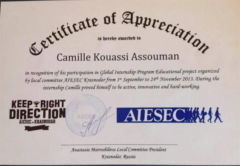 Certificate of Appreciation AIESEC