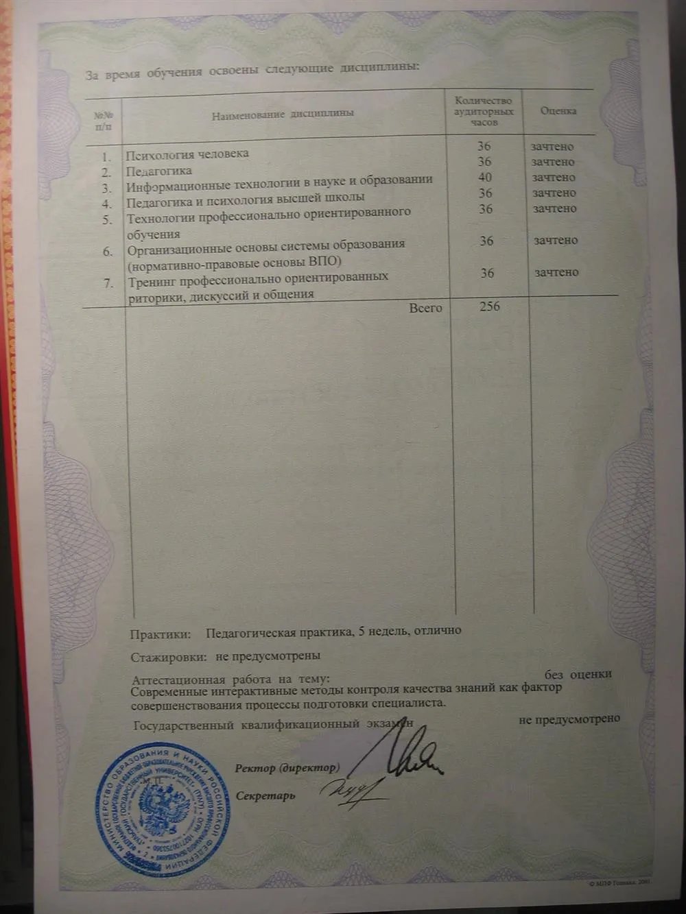Приложение к диплому