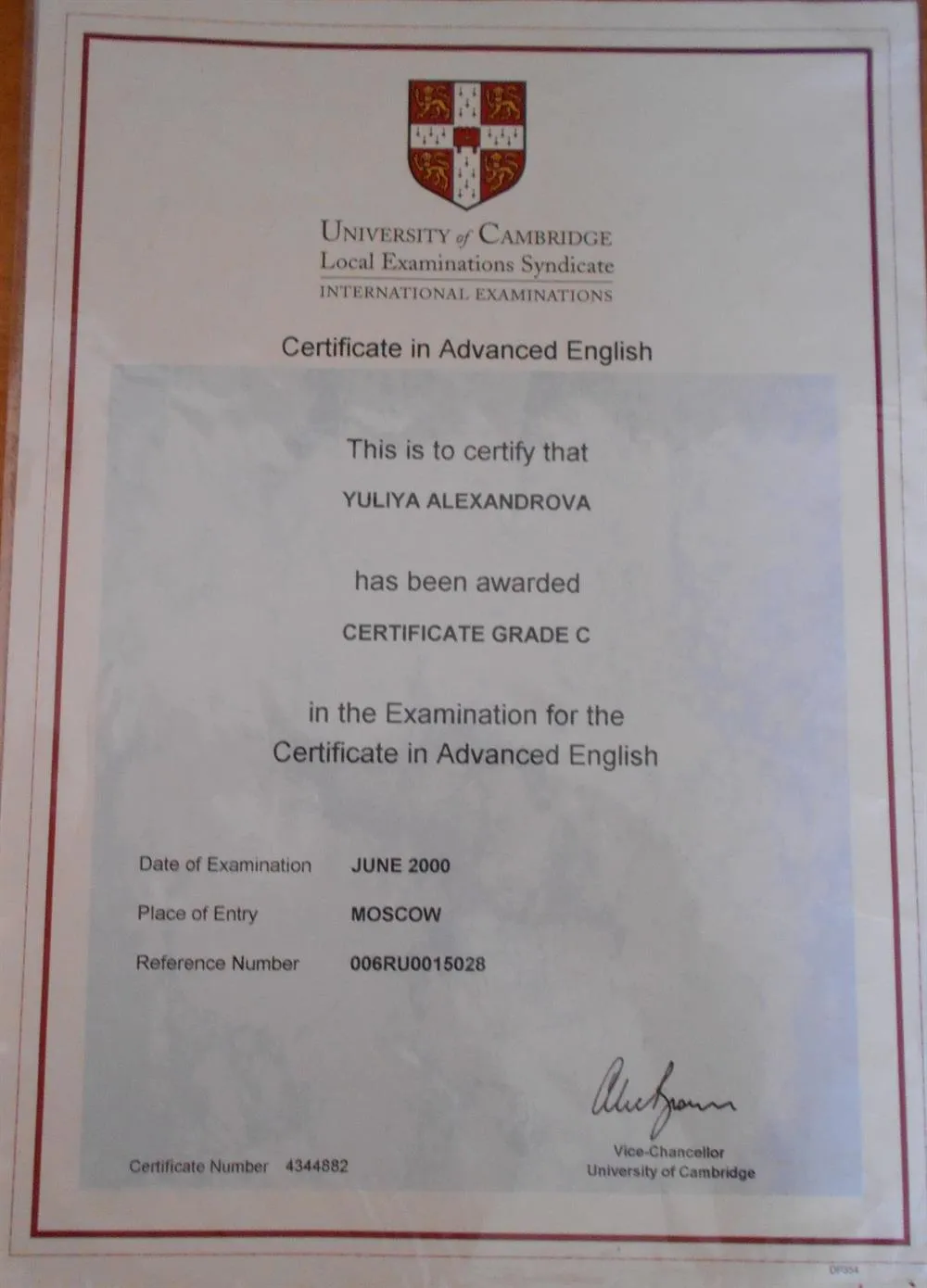 Certificate in Advanced English