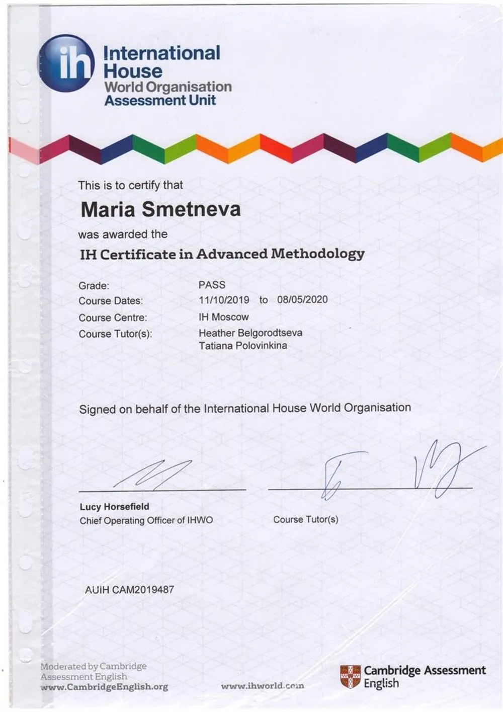 IH-CAM (Certificate in Advanced Methodology) 