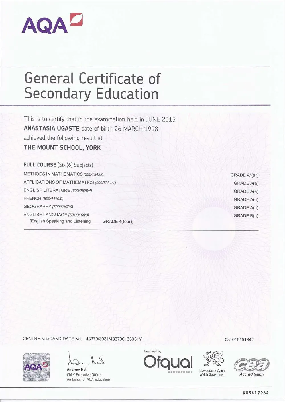 Certificate of secondary education