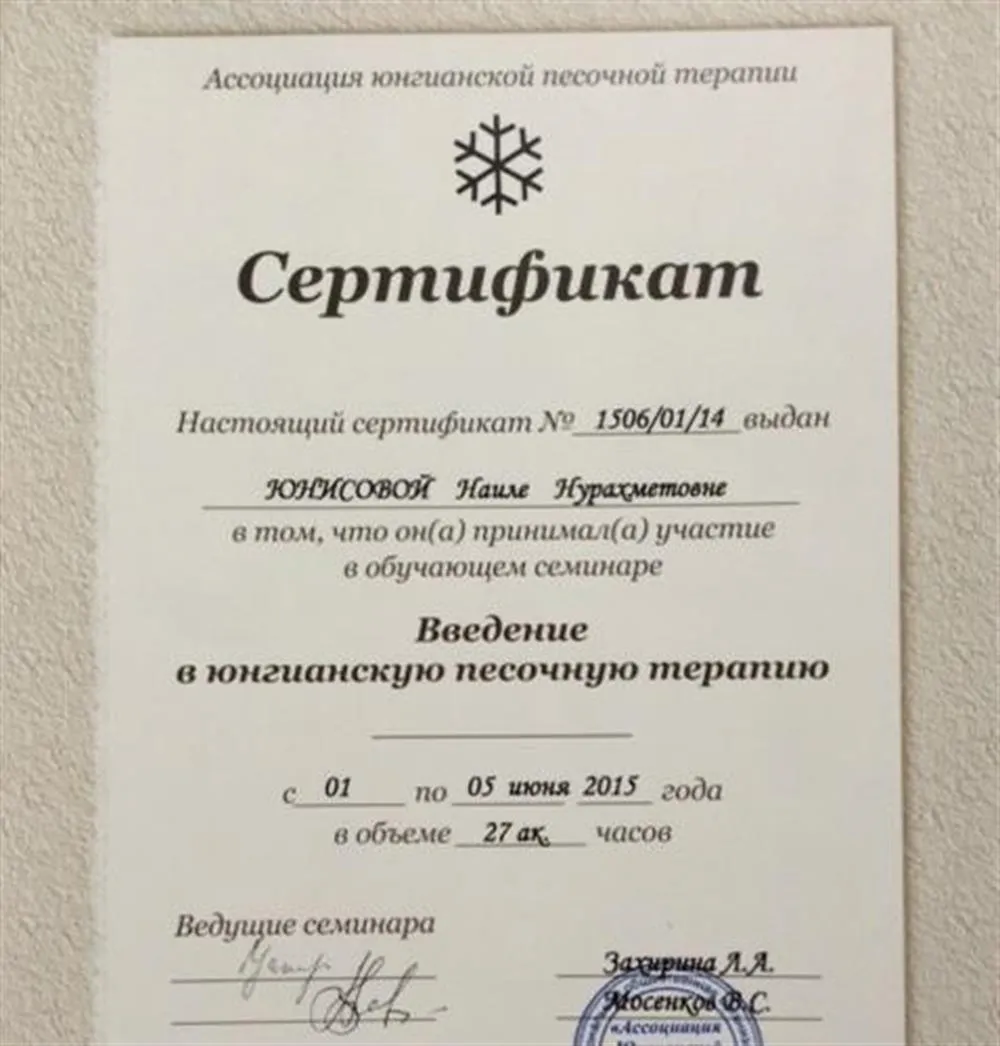 Сертификат Введение в юнгианскую песочную терапию
