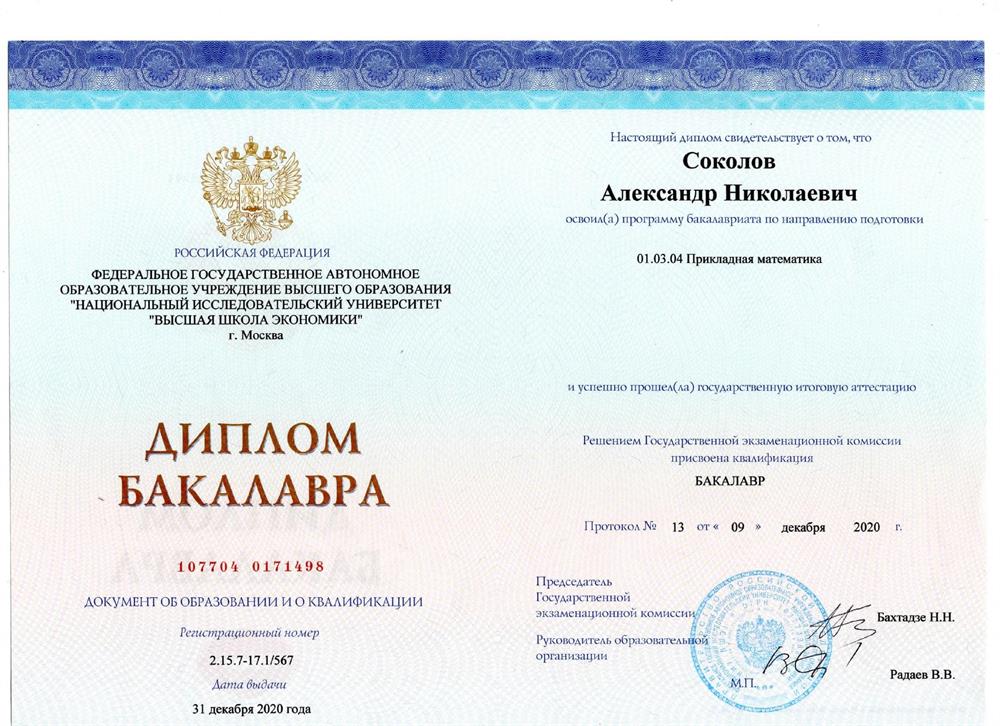 Диплом бакалавра прикладной математики (НИУ ВШЭ)