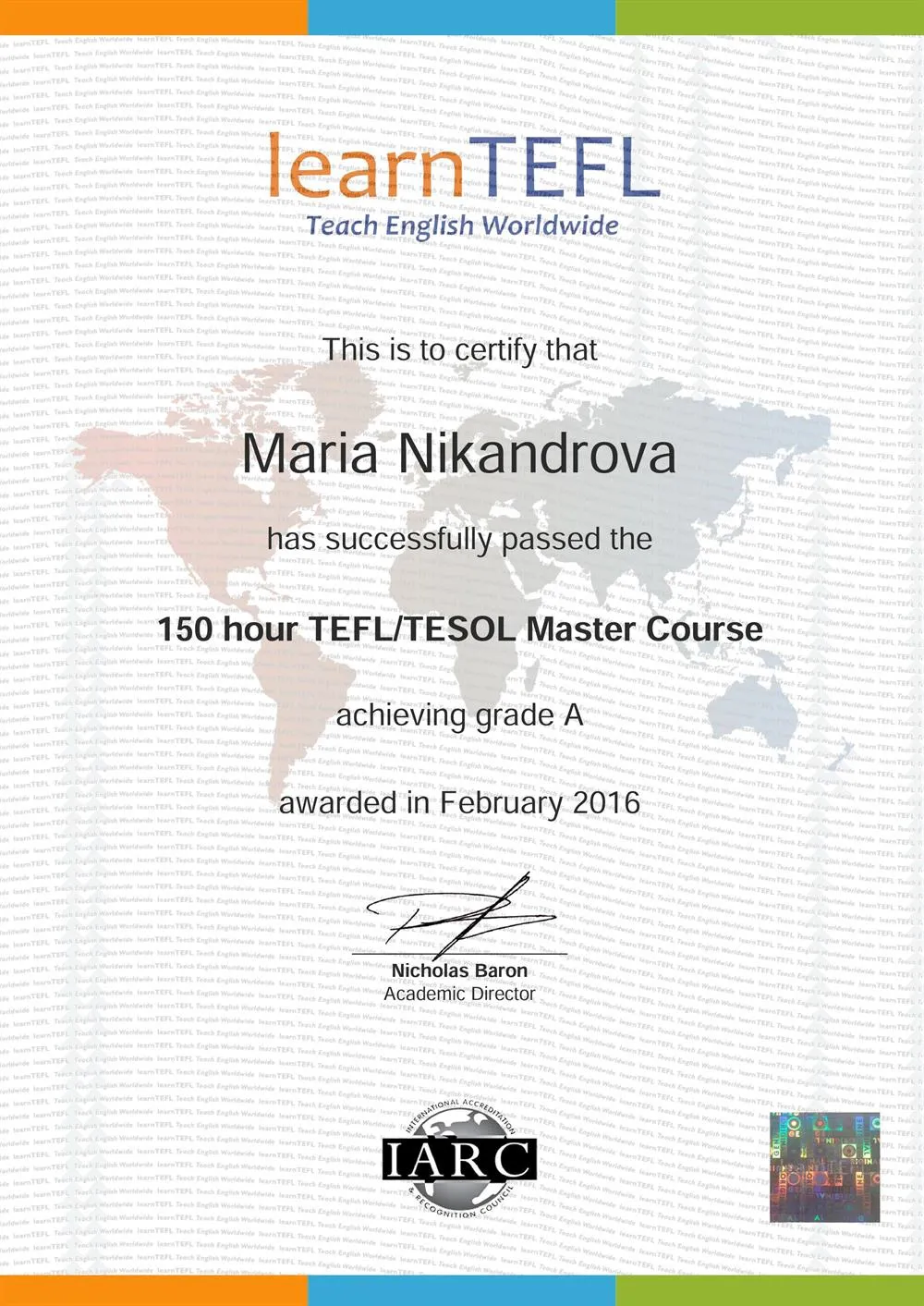 Сертификат TEFL