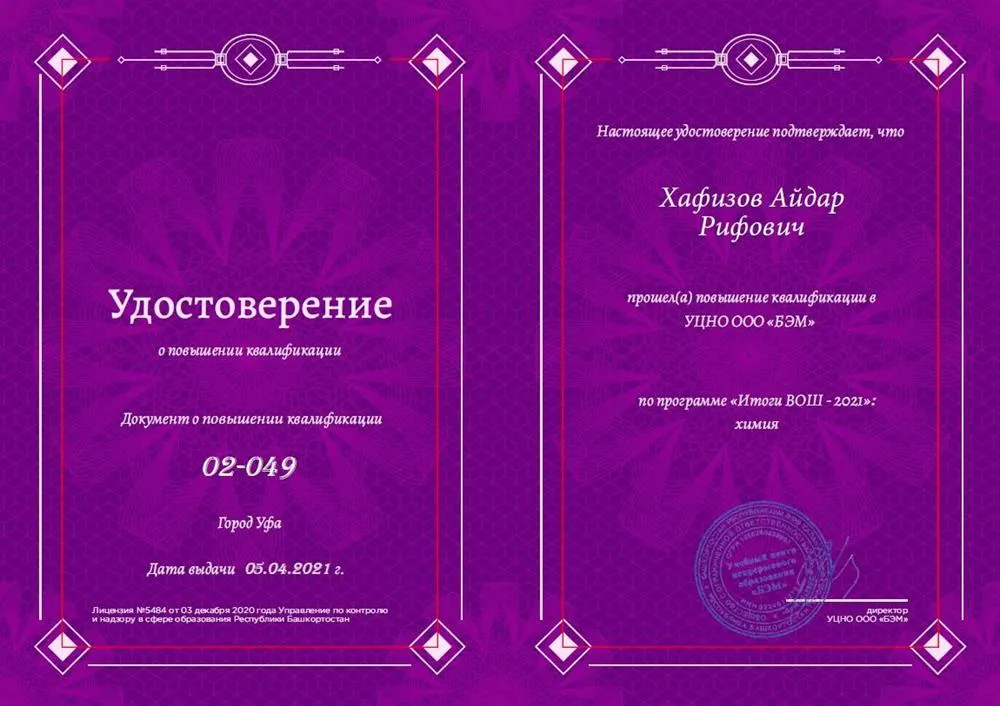 Документ о повышении квалификации ЦРТ "Аврора". Итоги ВОШ-2021