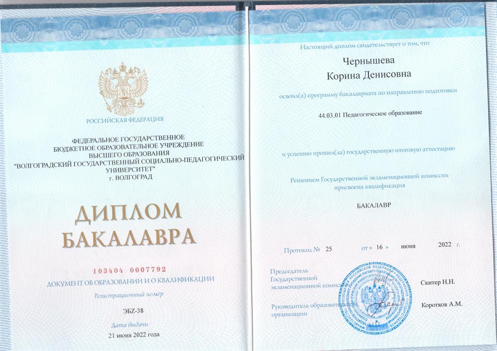 Диплом о высшем педагогическом образовании