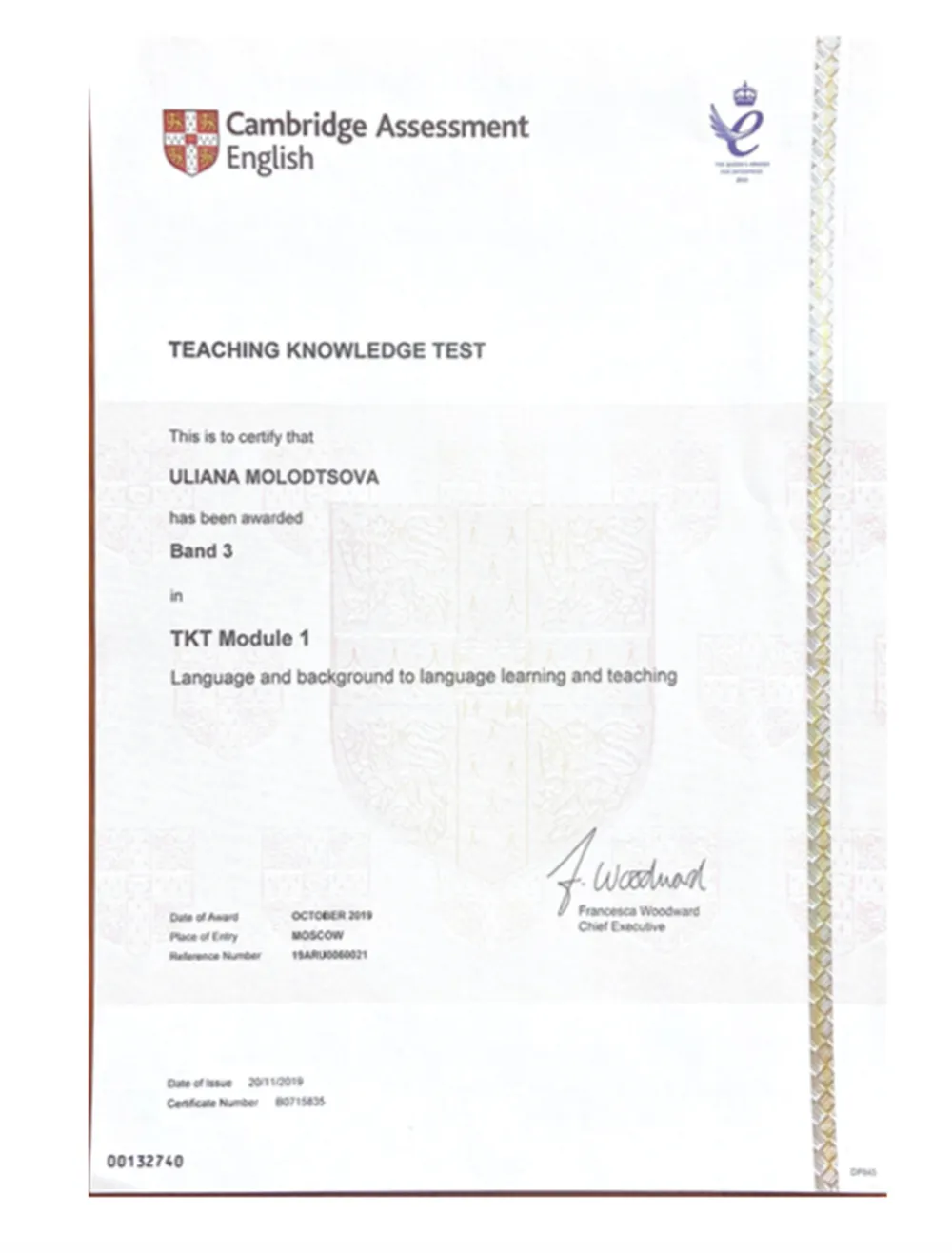 TKT Certificate 