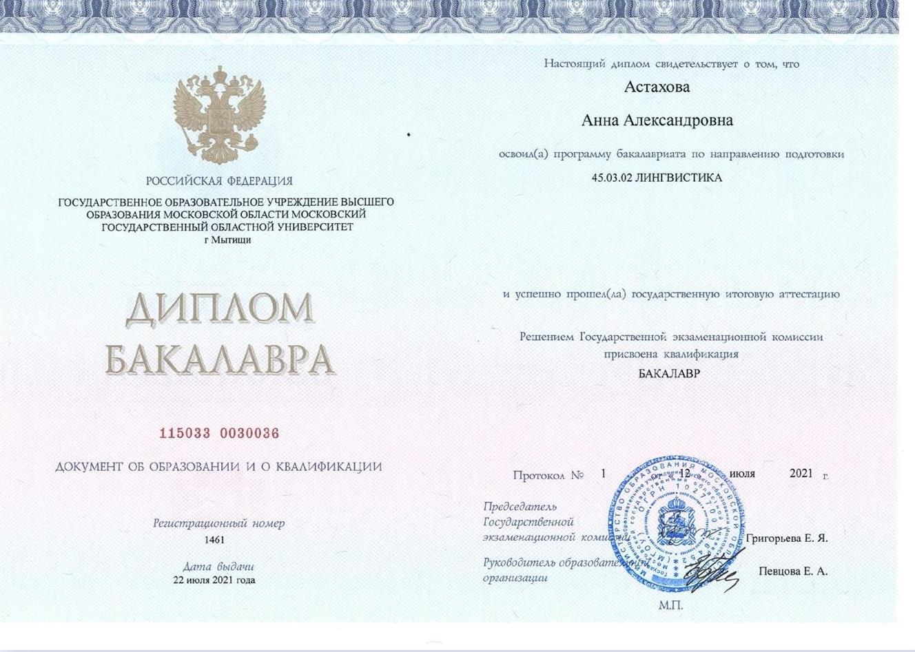 Диплом бакалавра 