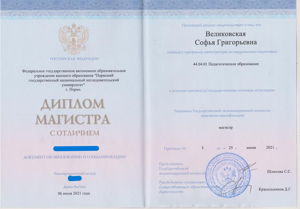 Диплом магистра с отличием.