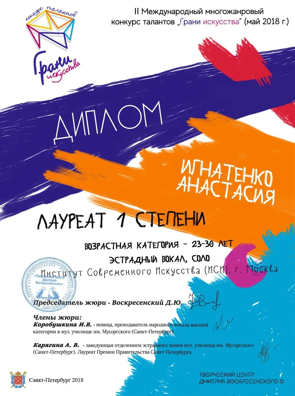 Диплом лауреата 1 степени