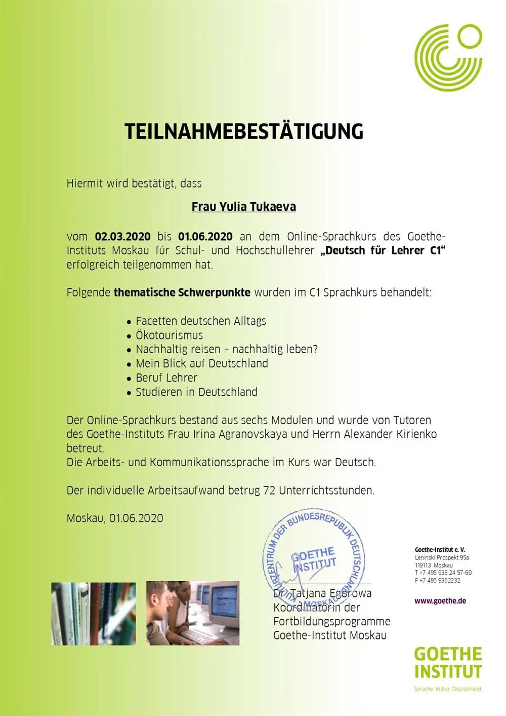 Sprachkurs C1 fur Lehrer 2020