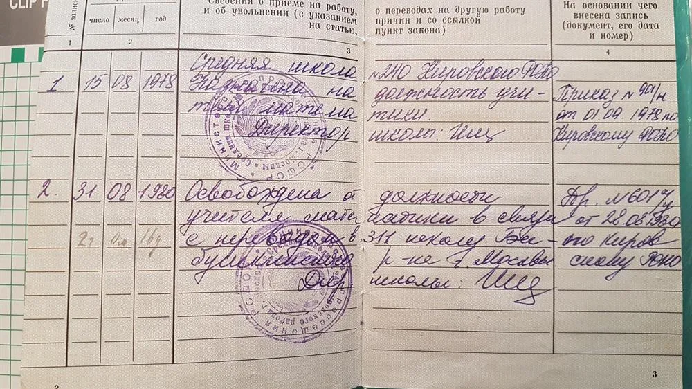 Выписка из трудовой книжки