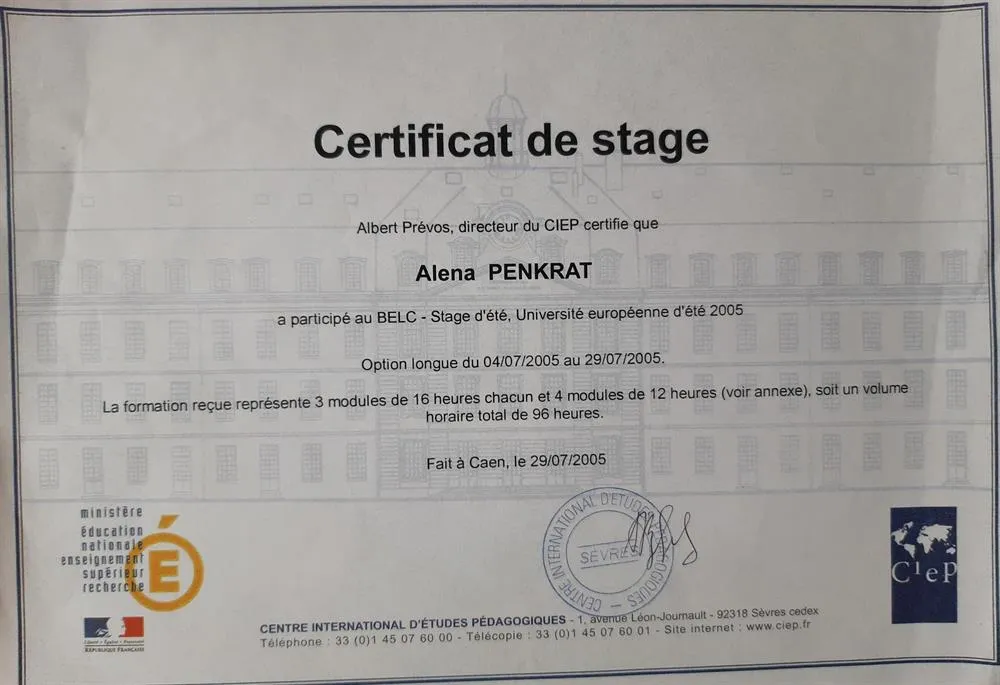 Certificat de stage 