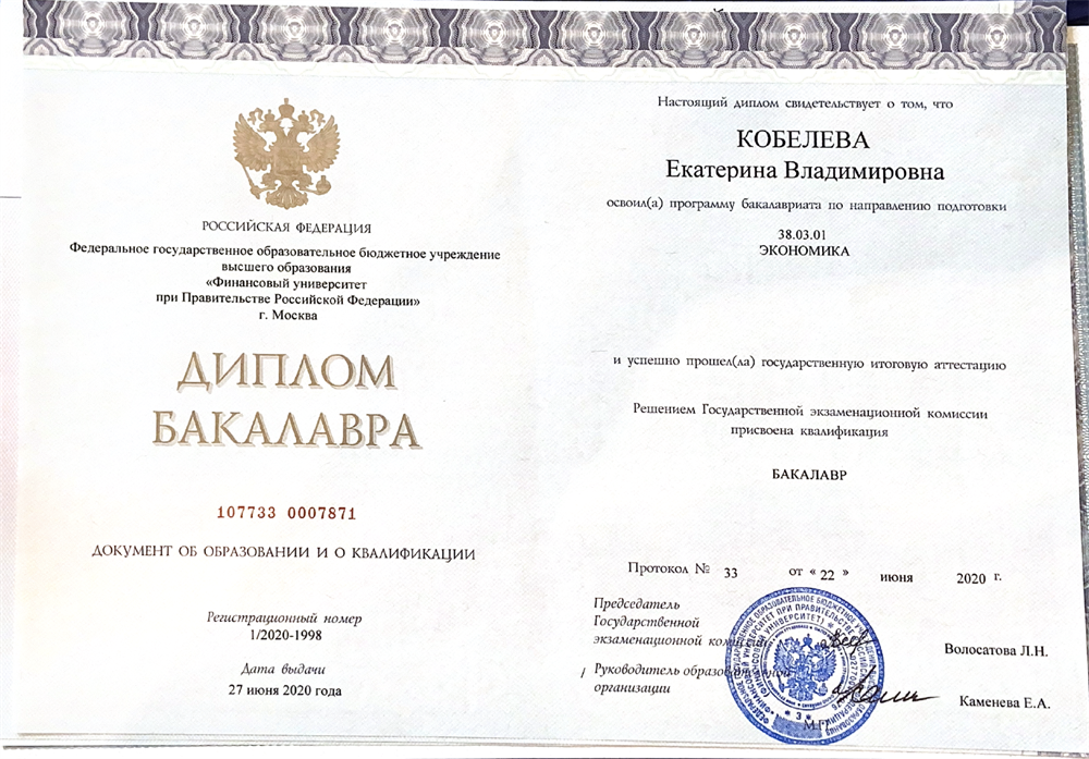 Диплом бакалавра (2020), Экономика