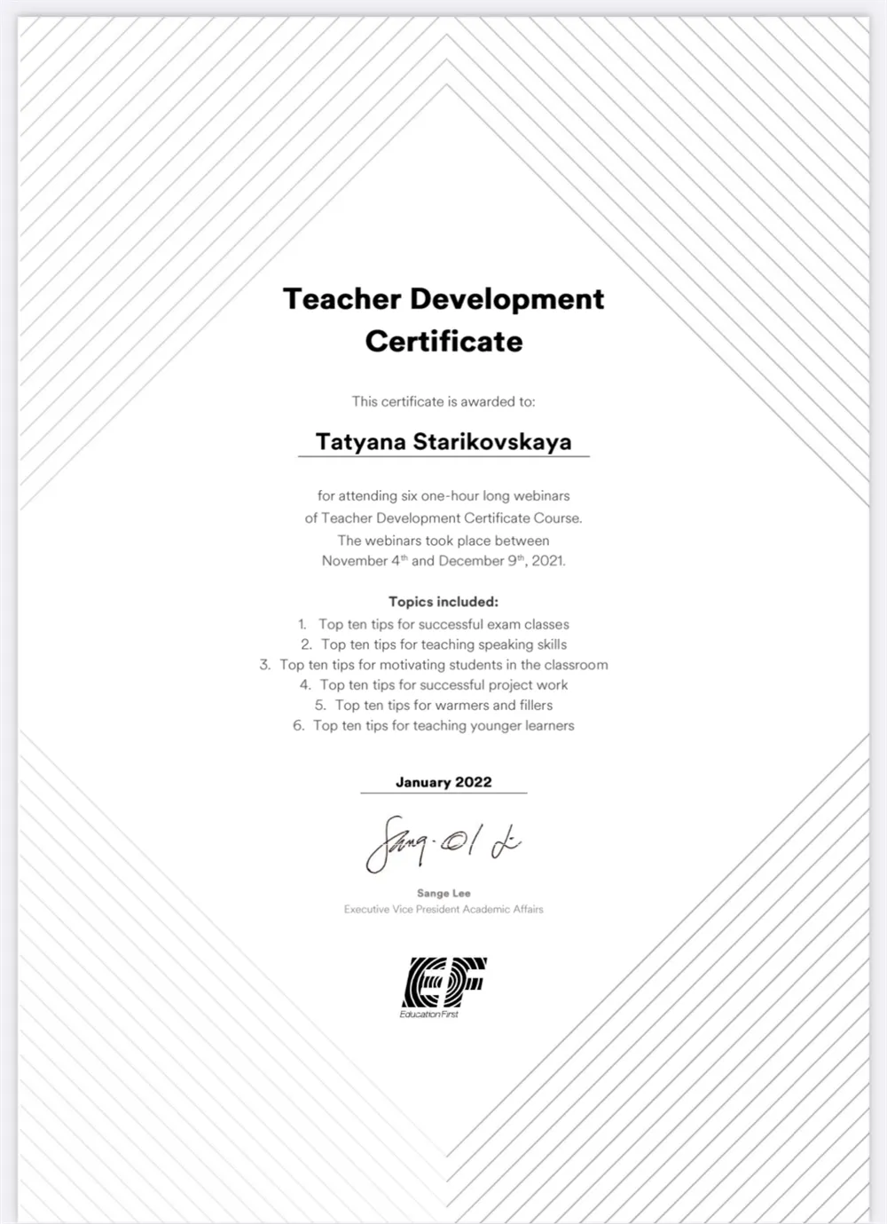 Teacher Development Certificate 