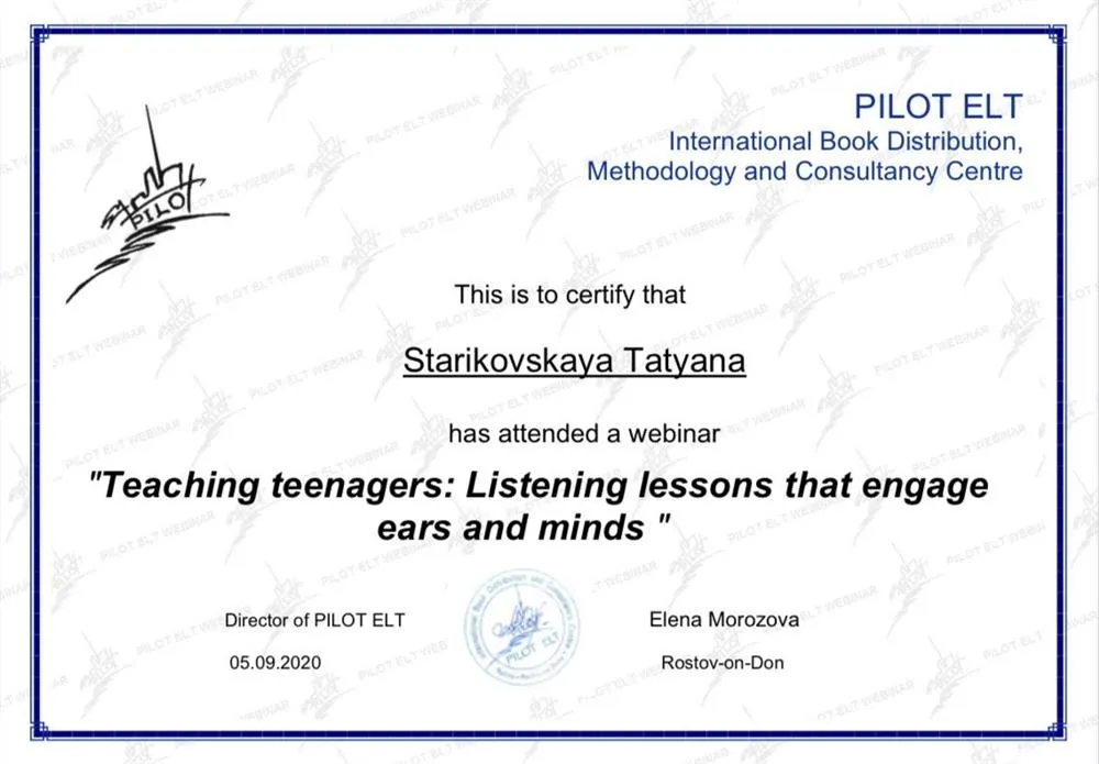Certificate: “Teaching teenagers: Listening lessons that engage ears and minds”