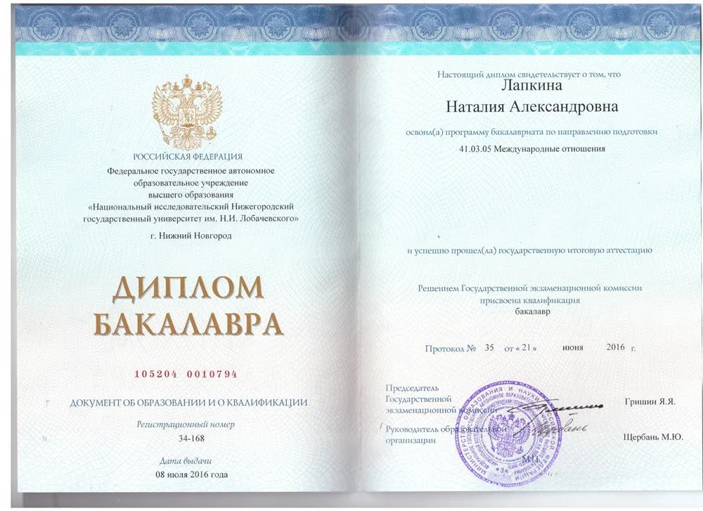 Диплом бакалавра международных отношений