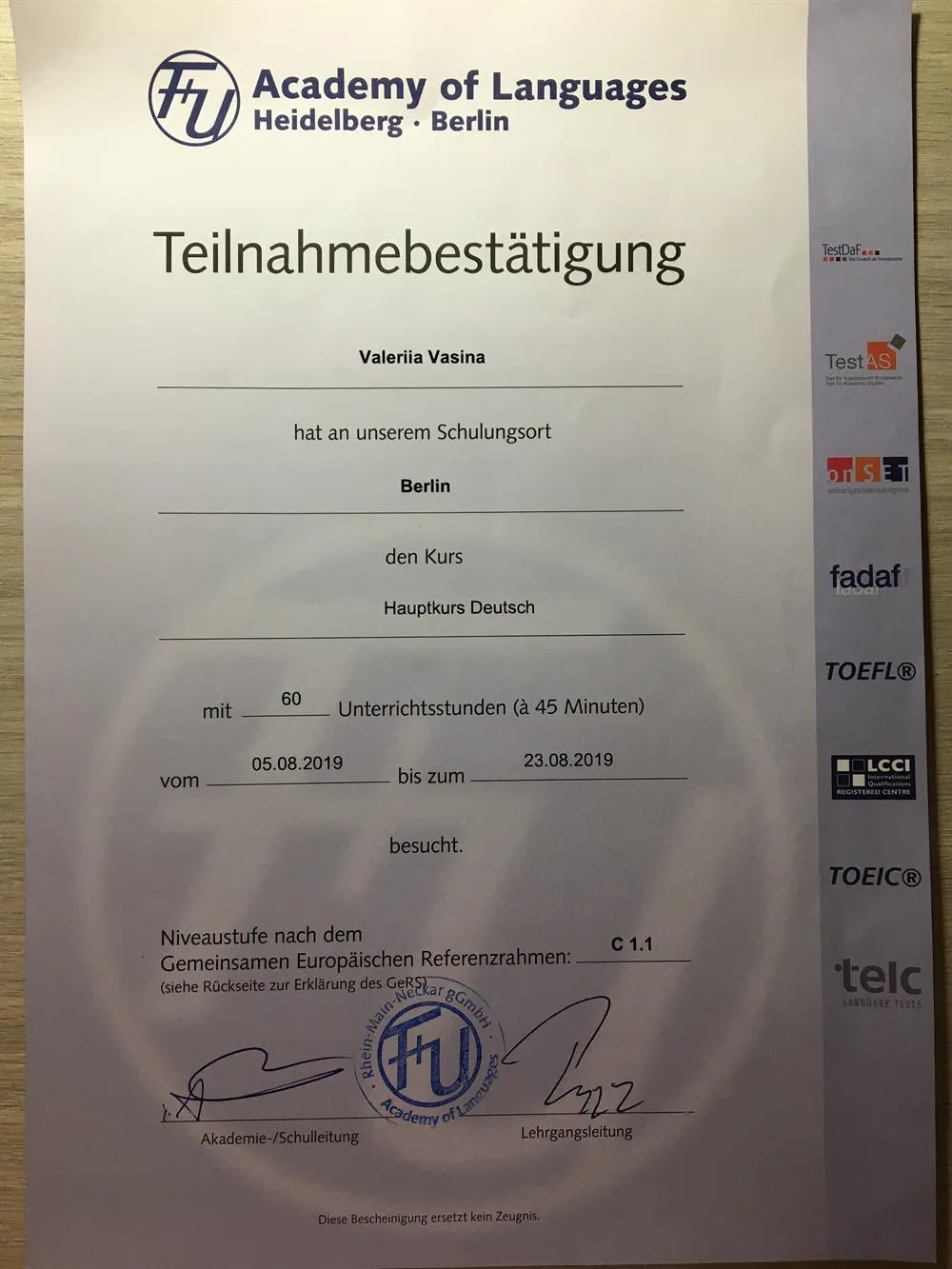 Hauptkurs Deutsch