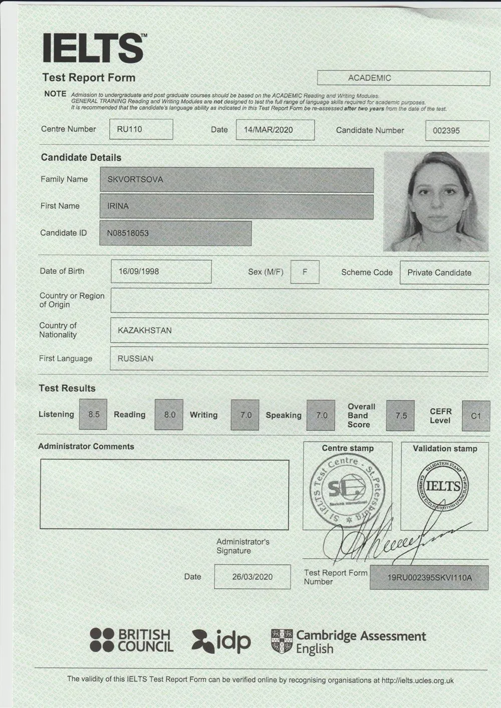 IELTS certificate 