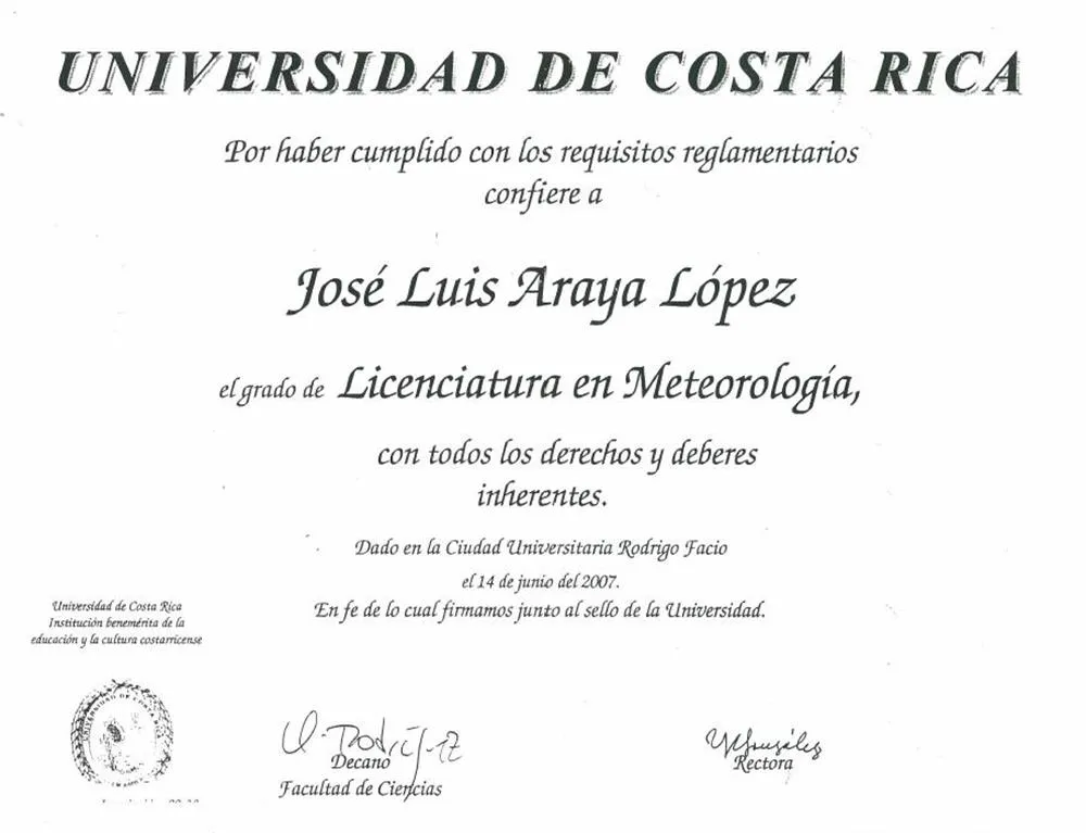 Licenciatura en Meteorologia (Costa Rica) in Spanish