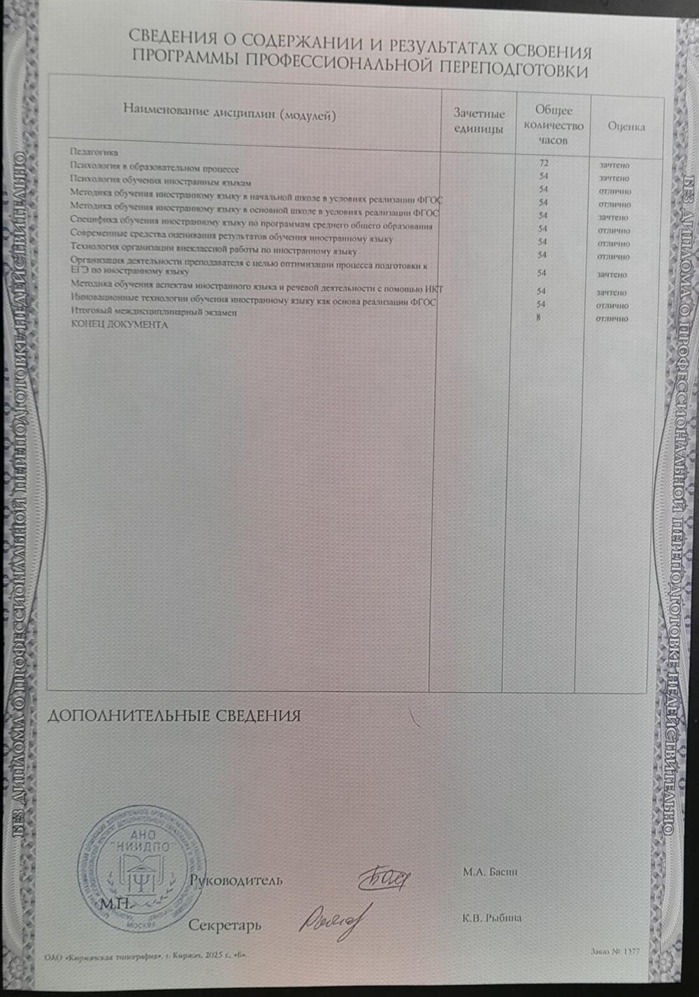 приложение 2 к диплому
