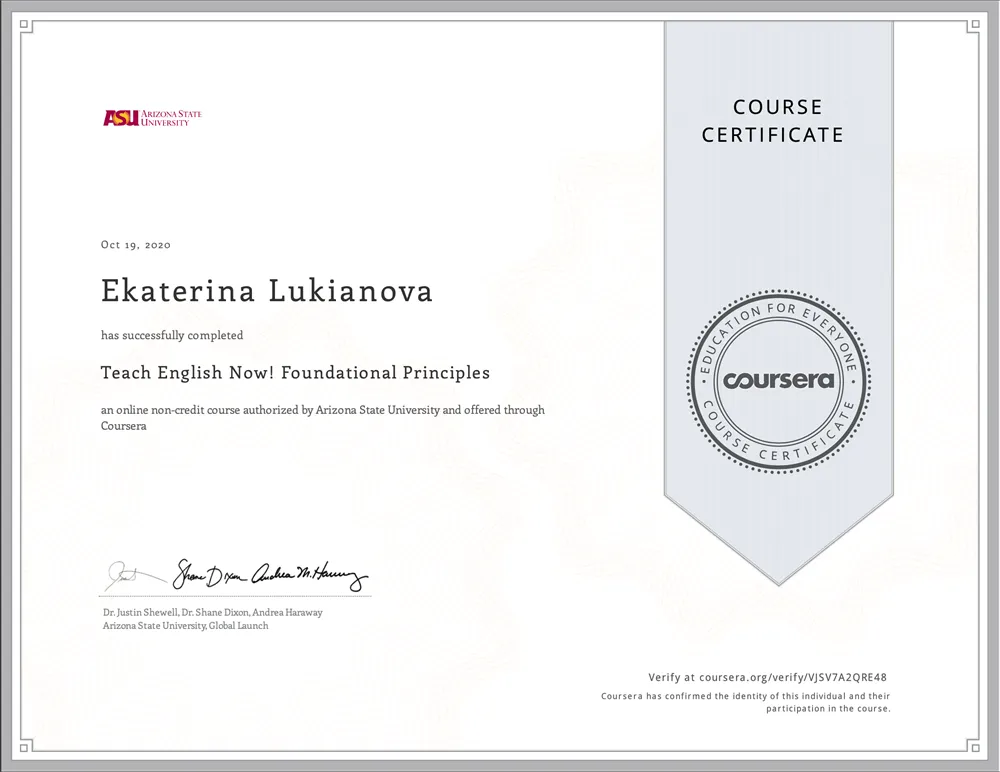Сертификат: Teach English Now! Foundational Principles