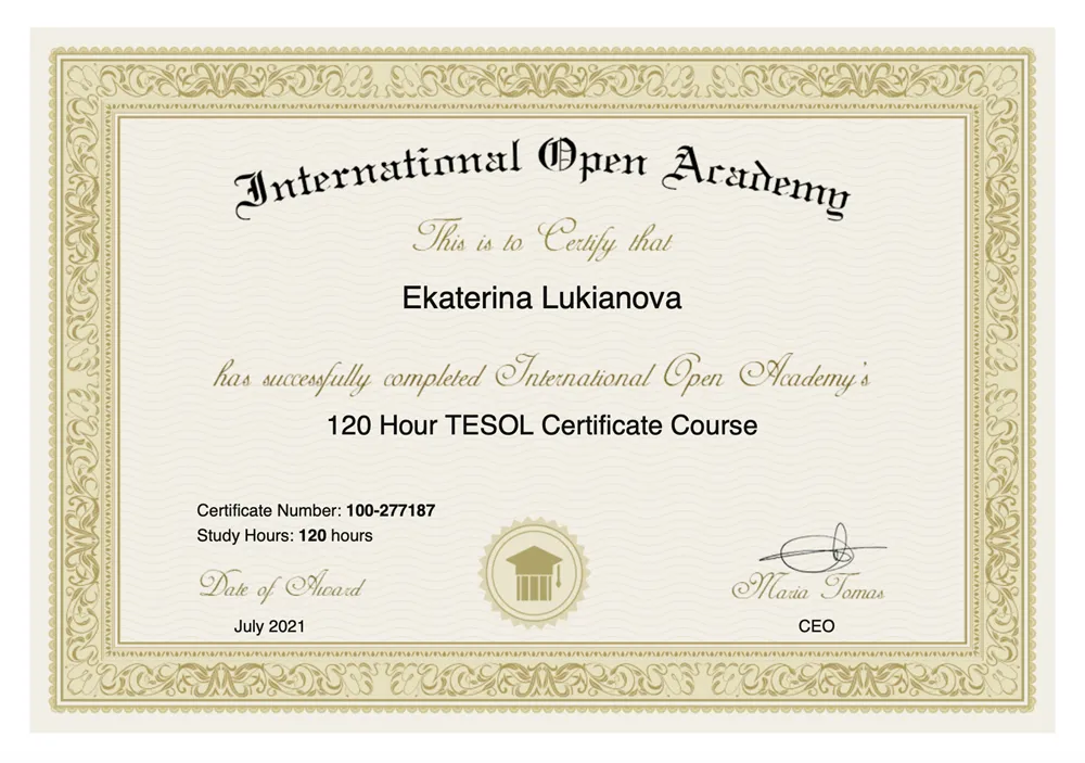 Международный Сертификат TESOL (120 часов)
