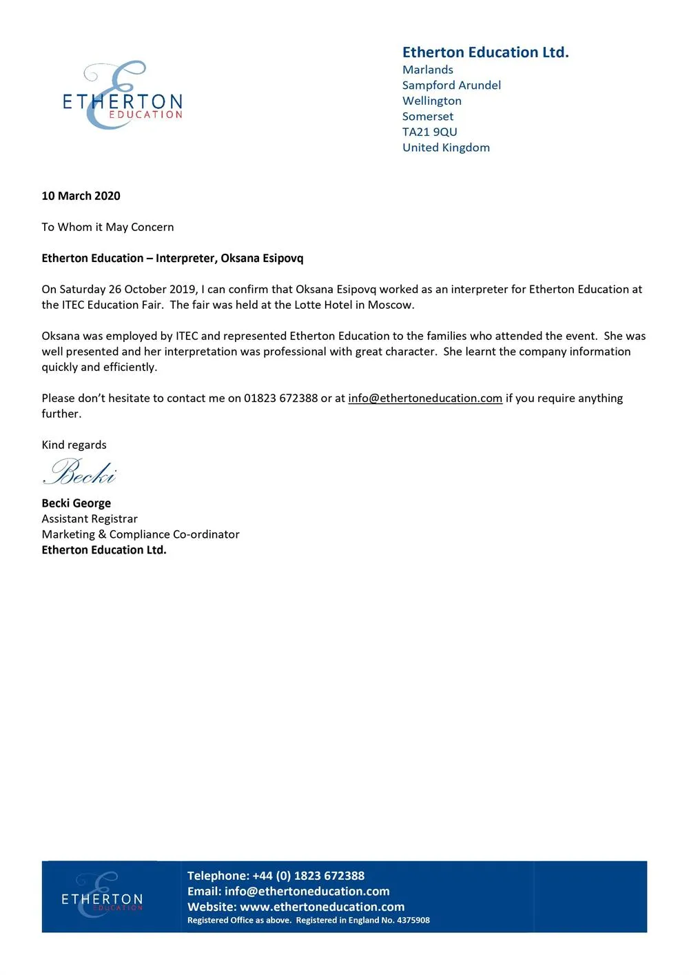 Reference letter