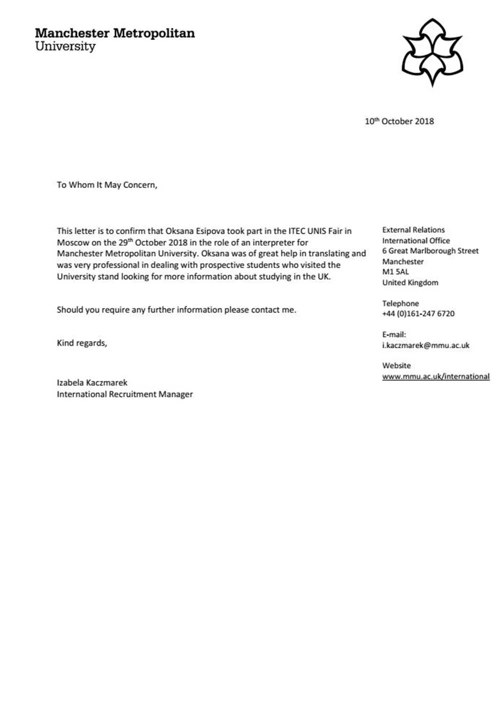 Reference letter