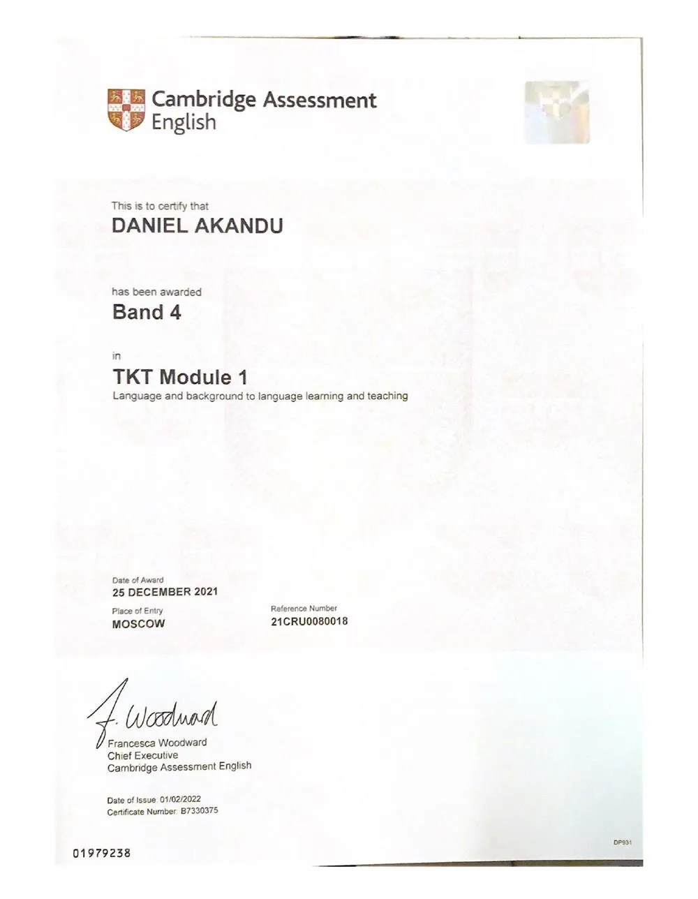 TKT Certificate 