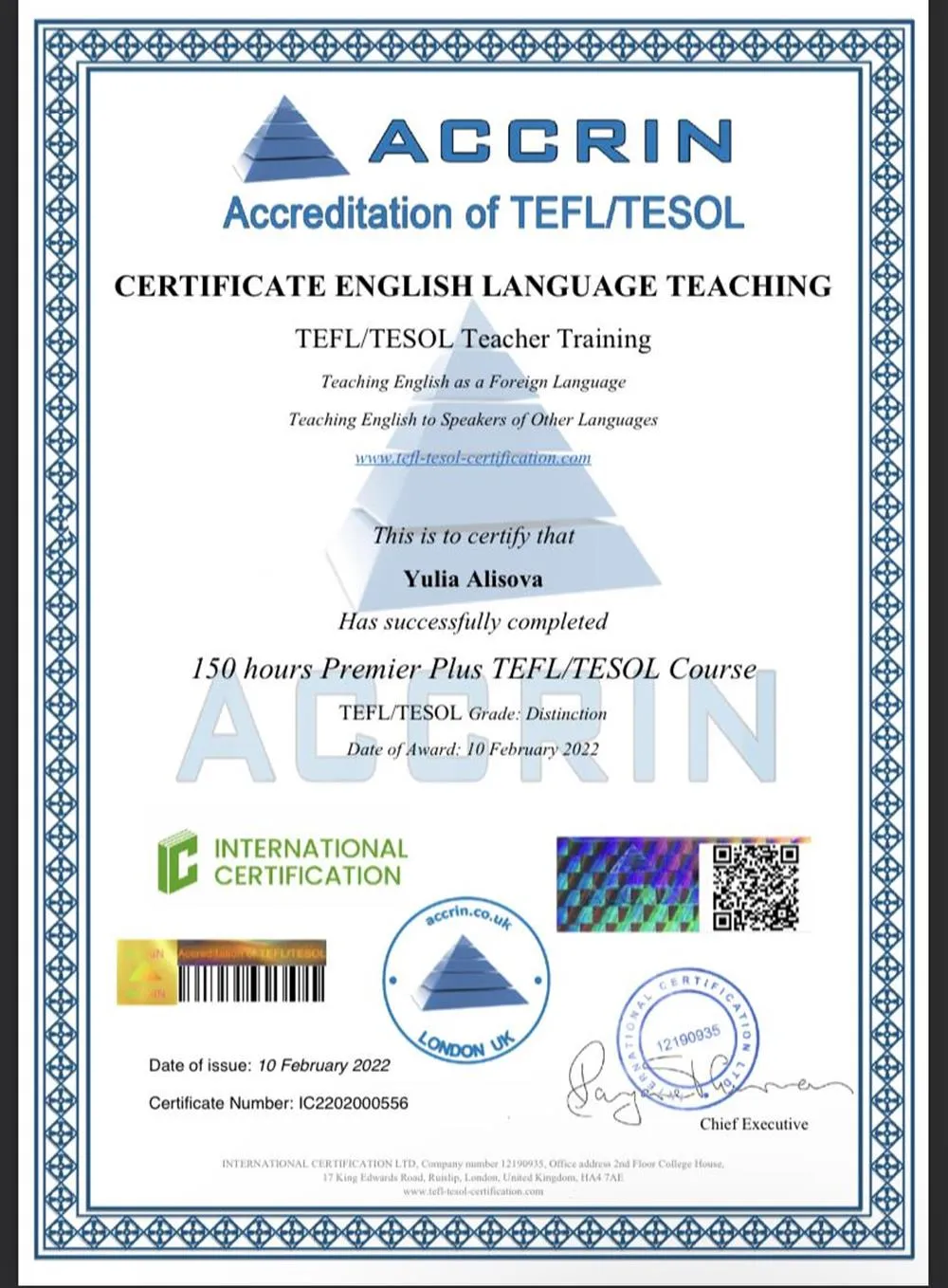 Аккредитация преподавателя английского языка TESOL/TEFL