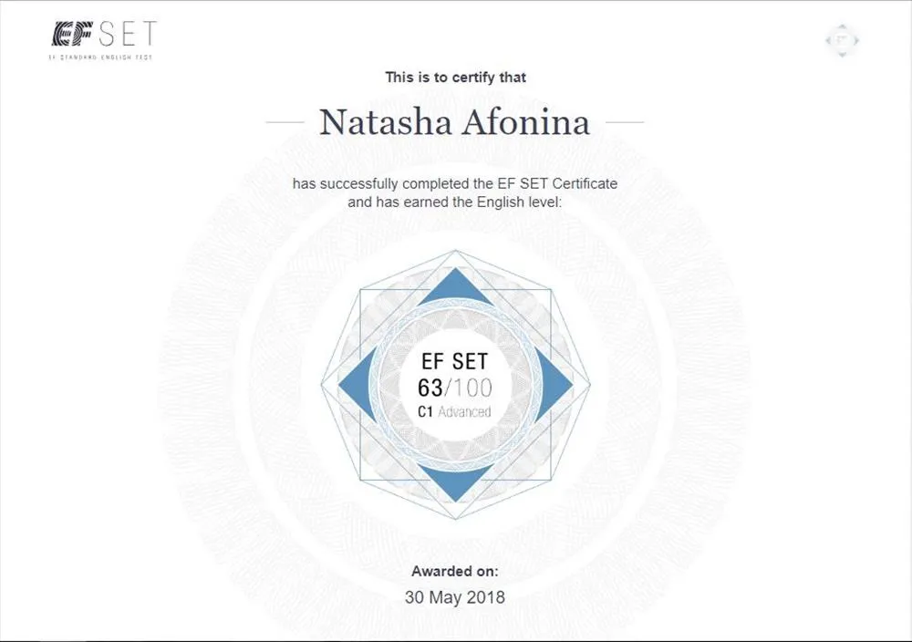 EF SET Certificate