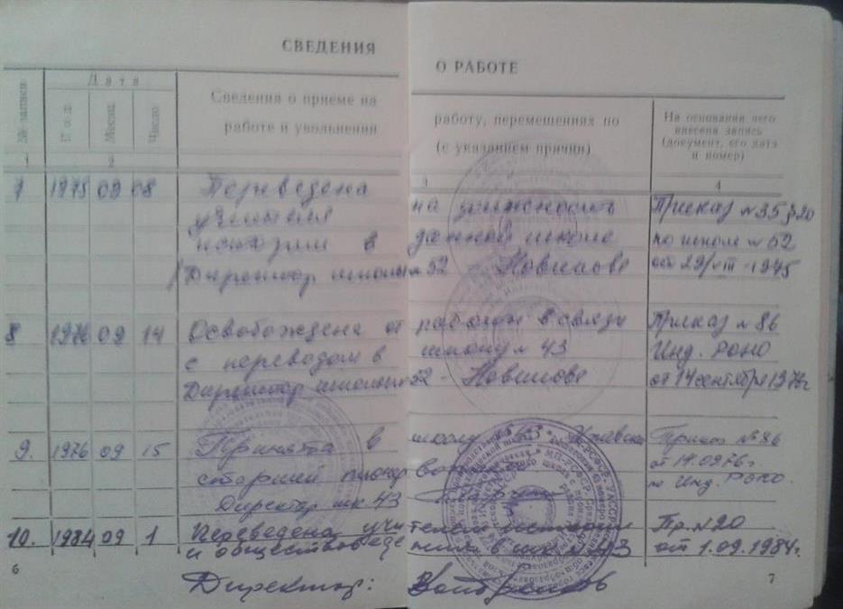 Выписка из трудовой книжки