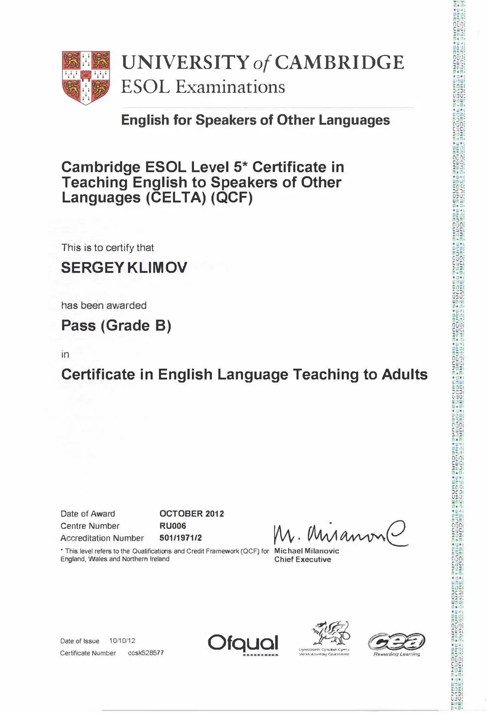 CELTA CERTIFICATE
