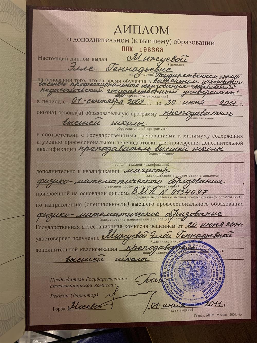 диплом -преподаватель высшей школы
