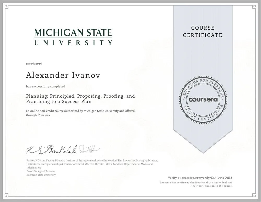 Michigan State University - Planning: Principled, Proposing, Proofing, and Practicing to a Success Plan